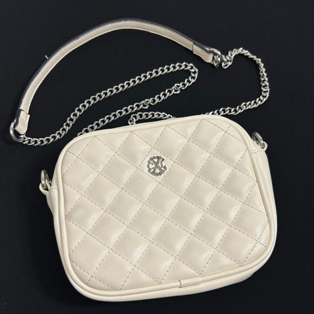 CXL by Christian Lacroix Quilted White Crossbody Bag Chain Strap & Zip Closure